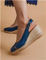 Jones Bootmaker Leather Ankle Strap Wedge Sandals Navy