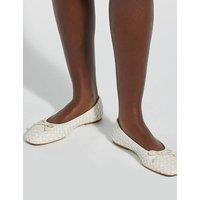 Dune London Leather Woven Ballet Pumps Ecru