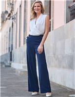 Button Detail Wide Leg Trousers