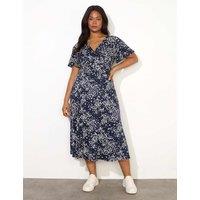 Jersey Ditsy Floral V-Neck Midi Wrap Dress