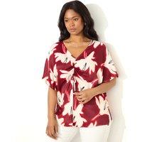 Floral V-Neck Ruched Front Blouse
