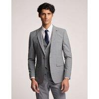 Ted Baker Slim Fit Wool Rich Check Suit Jacket Grey Mix