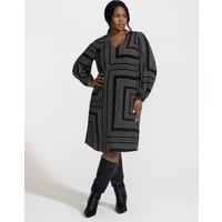 Geometric V-Neck Knee Length Swing Dress