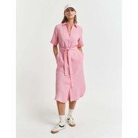 Pure Linen Belted Knee Length Shirt Dress