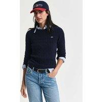 GANT Cotton Rich Cable Knit Crew Neck Jumper Navy