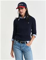 Cotton Rich Cable Knit Crew Neck Jumper