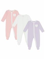 MORI 3 Pack Cotton Blend Sleepsuits (0-24 Mths) Multi