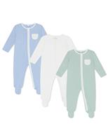 3 Pack Cotton Blend Striped Zip Sleepsuits (0-24 Mths)