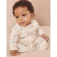 MORI Cotton Blend Dinosaur Zip Sleepsuit (0-24 Mths) Cream Mix