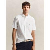 GANT Regular Fit Linen Rich Short Sleeve Shirt White Mix