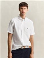 GANT Regular Fit Linen Rich Short Sleeve Shirt White Mix