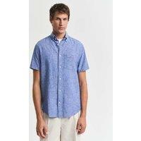 GANT Regular Fit Linen Rich Short Sleeve Shirt Blue