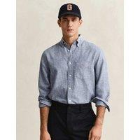GANT Regular Fit Linen Rich Oxford Shirt Blue