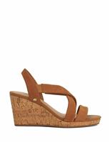 Dune London Wide Fit Leather Strappy Wedge Sandals Tan
