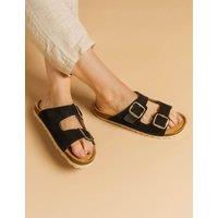 Jones Bootmaker Leather Metallic Buckle Flat Sandals Black