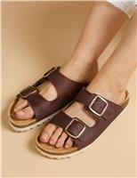 Leather Metallic Buckle Flat Sandals