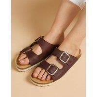 Jones Bootmaker Leather Metallic Buckle Flat Sandals Brown