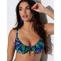 Pour Moi Santa Cruz Printed Wired Plunge Bikini Top C-G Blue Mix
