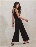 RO&ZO Jersey V-Neck Ankle Grazer Wide Leg Jumpsuit Black