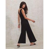 Jersey V-Neck Ankle Grazer Wide Leg Jumpsuit