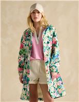 Joules Waterproof Floral Hooded Longline Raincoat Cream Mix