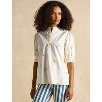 Pure Cotton Embroidered Puff Sleeve Blouse