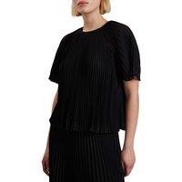 Ted Baker Crepe Pleated Keyhole Blouse Black