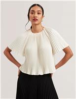 Crepe Pleated Keyhole Blouse