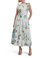 Pure Cotton Floral Midi Waisted Dress