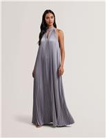 Ted Baker Halter Neck Pleated Maxi Smock Dress Lilac