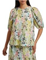 Ted Baker Lyocell Rich Floral Puff Sleeve Blouse Ivory
