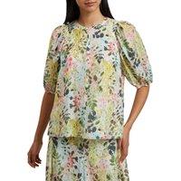 Ted Baker Lyocell Rich Floral Puff Sleeve Blouse Ivory