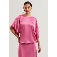 Satin Round Neck Batwing Sleeve Top