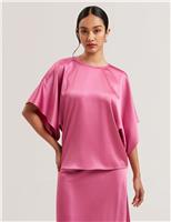 Satin Round Neck Batwing Sleeve Top