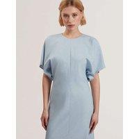 Ted Baker Round Neck Midaxi Tailored Dress with Wool Light Blue