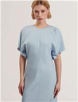 Round Neck Midaxi Tailored Dress with Wool