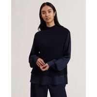 Ted Baker High Neck Woven Sleeve Knitted Jumper Navy