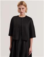 Pure Linen Round Neck Cropped Shirt