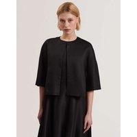 Ted Baker Pure Linen Round Neck Cropped Shirt Black