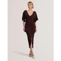 Ted Baker Knitted V-Neck Midi Bodycon Dress Brown