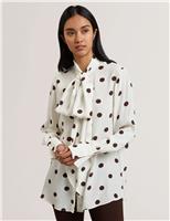 Polka Dot Tie Neck Button Through Blouse