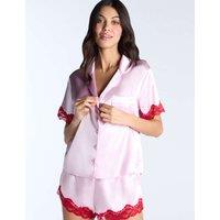 Satin Lace Trim Revere Shortie Set
