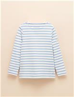 Joules Pure Cotton Striped Button Detail Top Light Blue Mix