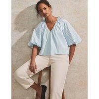 Pure Cotton Striped Puff Sleeve Blouse