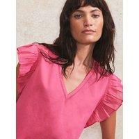 Pure Cotton V-Neck Frill Sleeve Relaxed Top