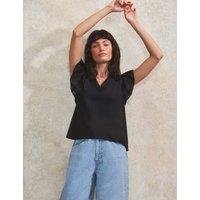 RO&ZO Pure Cotton V-Neck Frill Sleeve Relaxed Top Black