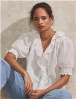RO&ZO Pure Cotton Embroidered V-Neck Blouse Ivory