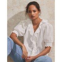 RO&ZO Pure Cotton Embroidered V-Neck Blouse Ivory