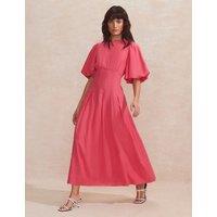 Linen Rich Pleated Midaxi Waisted Dress