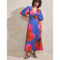 Pure Cotton Floral V-Neck Midaxi Swing Dress